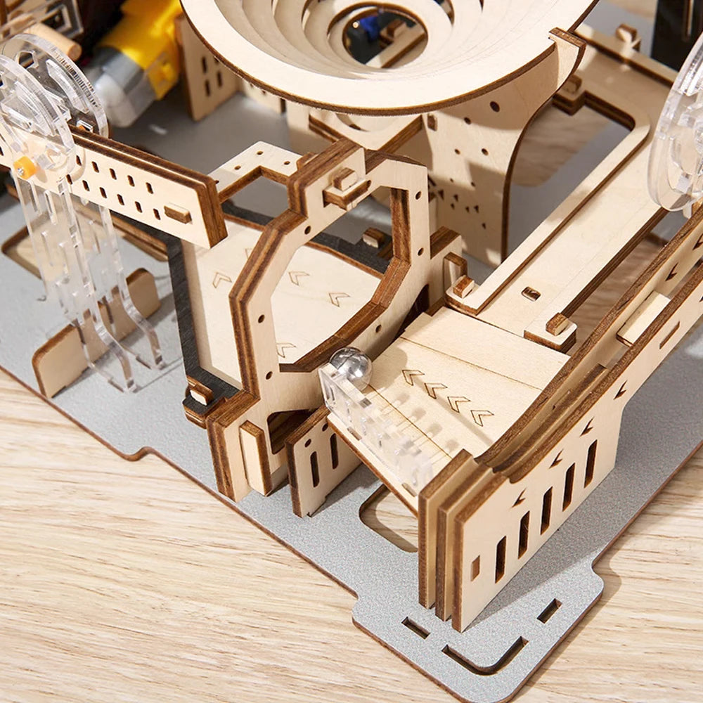 Mechanical Marble Run Set | 3D Wooden Puzzle STEAM Engine Model | DIY Kinetic Engineering Kit