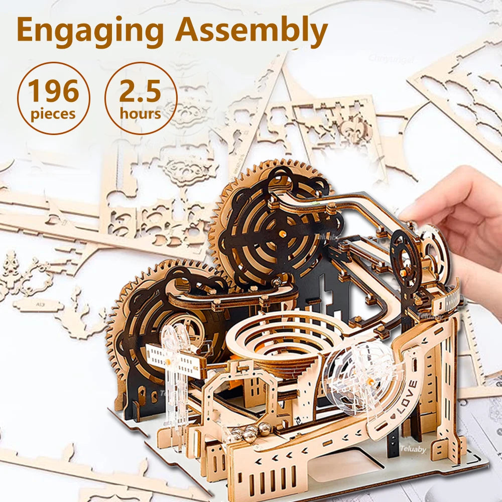 Mechanical Marble Run Set | 3D Wooden Puzzle STEAM Engine Model | DIY Kinetic Engineering Kit