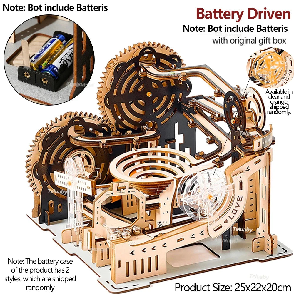 Mechanical Marble Run Set | 3D Wooden Puzzle STEAM Engine Model | DIY Kinetic Engineering Kit