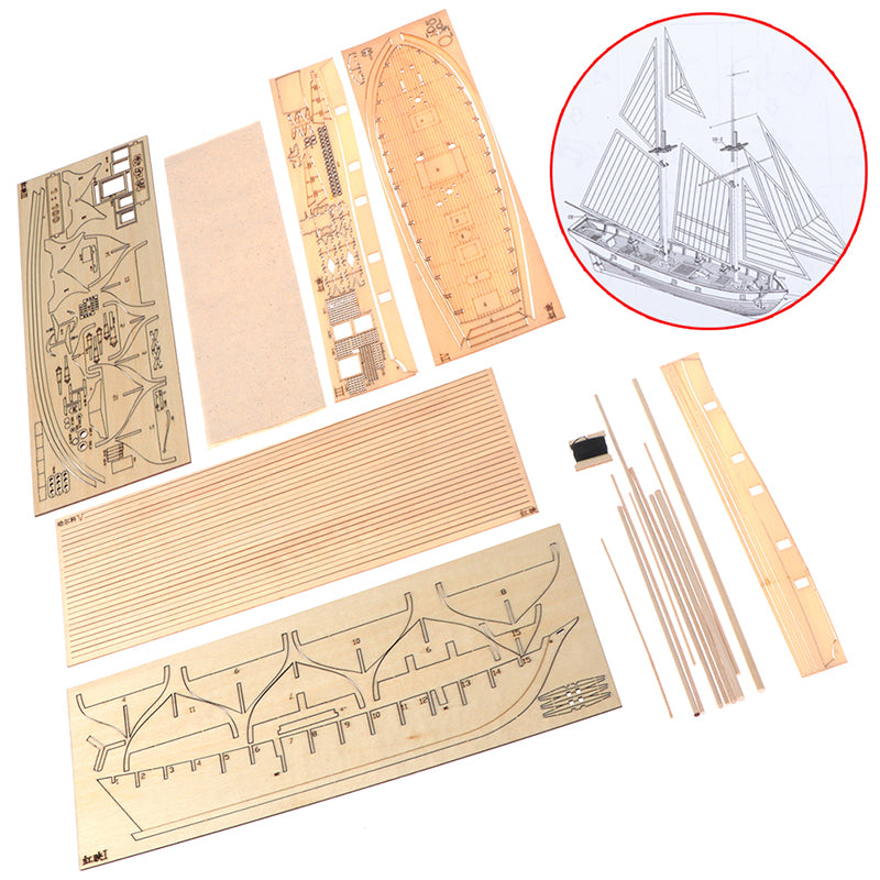 1:100 Scale Halcon Wooden Sailing Boat DIY Assembly Kit – Classic Desktop Nautical Model