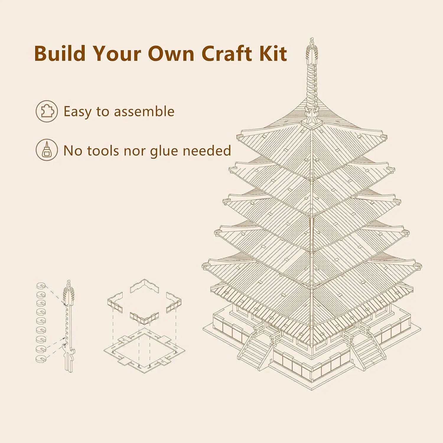 Robotime-Five-Storied-Pagoda-3D-Wooden-Puzzle-Architectural-Model-Kit-FREETIMEJOY-Woodcraft-Hobby
