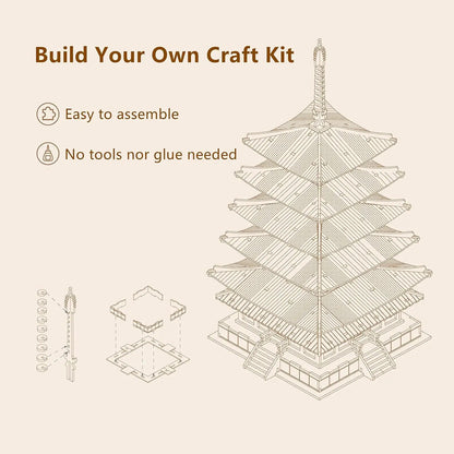 Robotime-Five-Storied-Pagoda-3D-Wooden-Puzzle-Architectural-Model-Kit-FREETIMEJOY-Woodcraft-Hobby