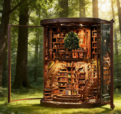 Wisdom-Ring-Book-Nook-DIY-Kit-3D-Wooden-Library-Model-Glowing-Bookend-FREETIMEJOY-Artisan-Hobby