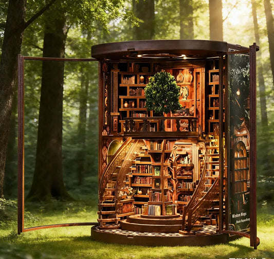 Wisdom-Ring-Book-Nook-DIY-Kit-3D-Wooden-Library-Model-Glowing-Bookend-FREETIMEJOY-Artisan-Hobby