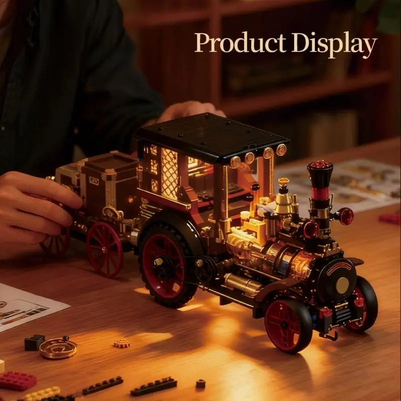 1331-Piece-Vintage-Mechanical-Steam-Car-Building-Blocks-Steampunk-Retro-Vehicle-FREETIMEJOY-Technical-Hobby