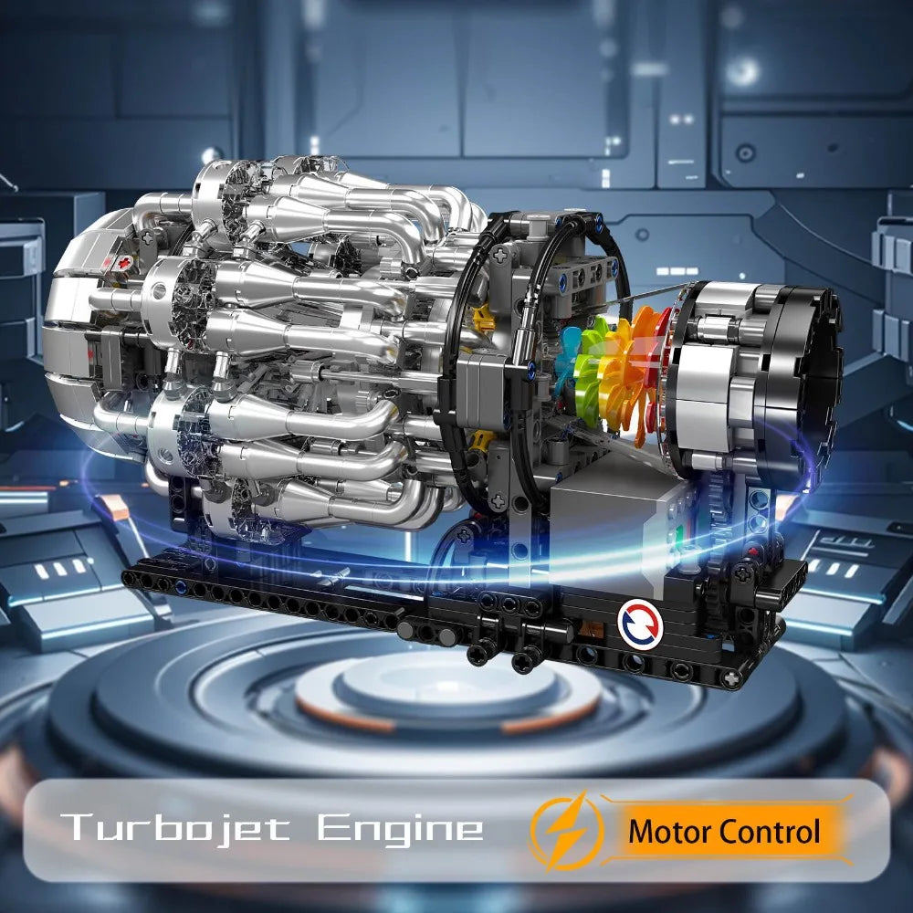 1214-Piece-Turbojet-Engine-Technical-Building-Kit-Rotating-Turbine-Model-FREETIMEJOY-Aerospace-Hobby