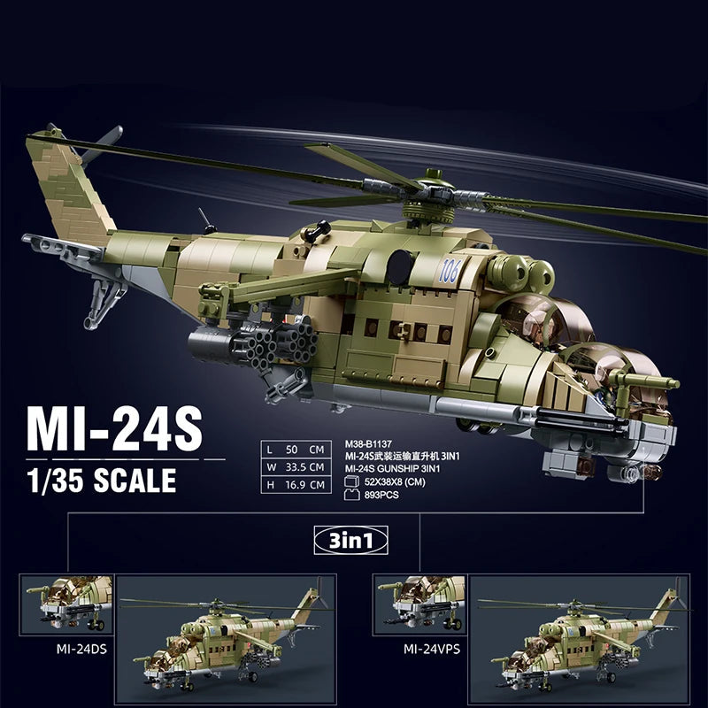 Sluban-Mi-24-Hind-Attack-Helicopter-Military-Building-Blocks-Model-Kit-FREETIMEJOY-Senior-Hobbies