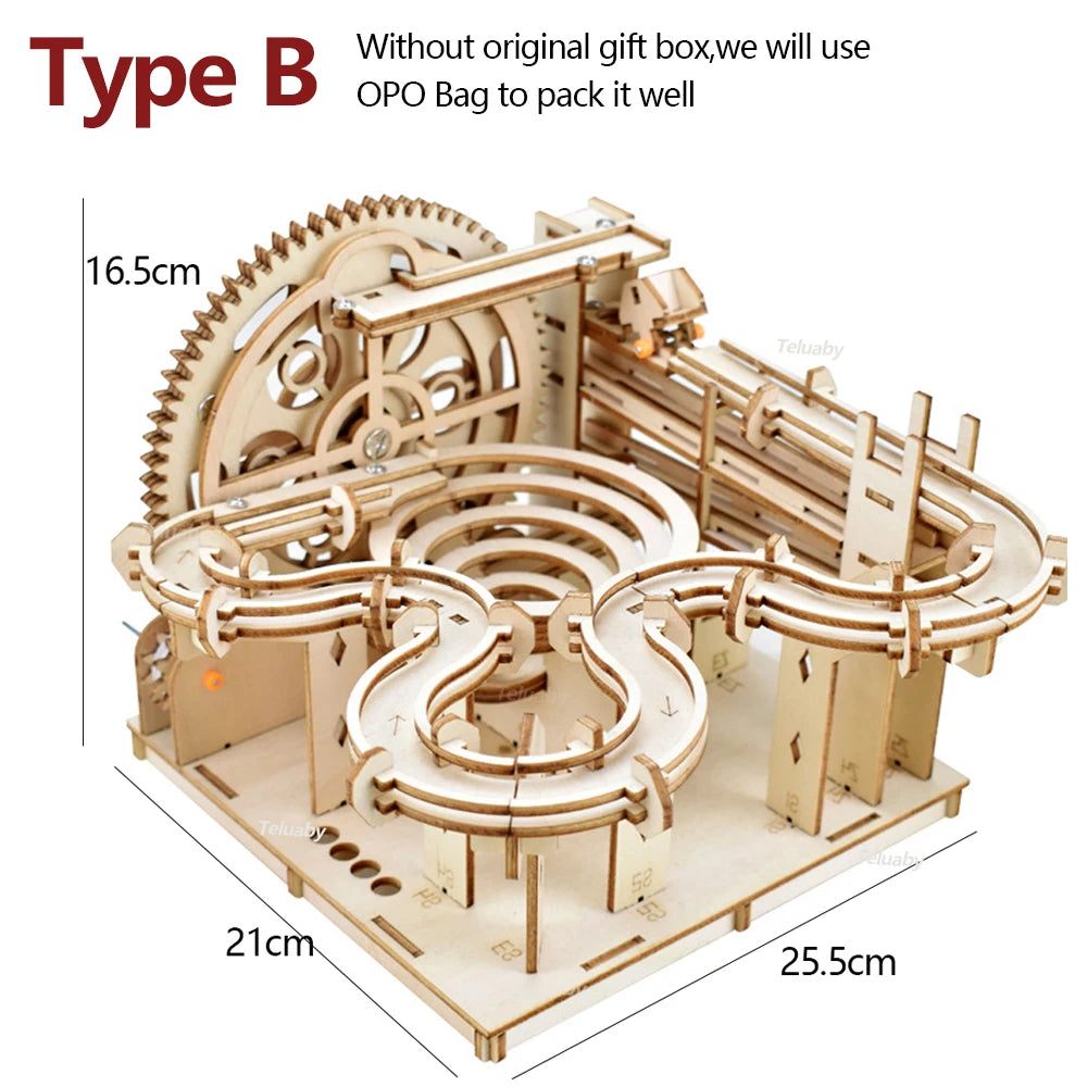 Chriyungel Mechanical Marble Run | 3D Wooden Puzzle STEAM Kit | Kinetic Engineering Model