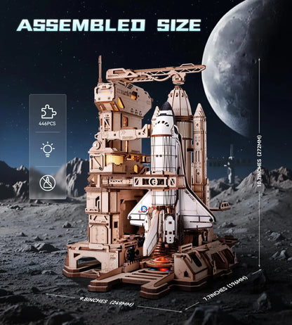 ROKR Space Shuttle 3D Wooden Puzzle – Mechanical Launch Tower with LED Lights