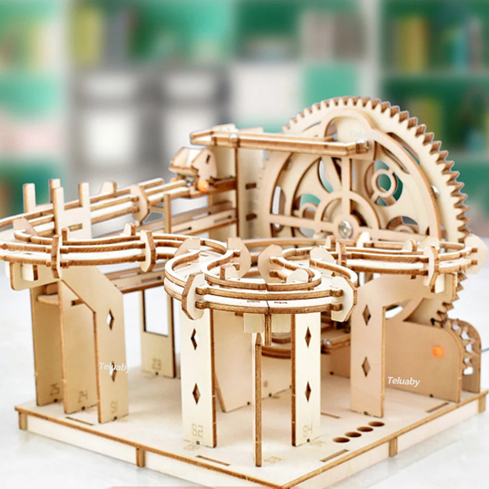 Chriyungel Mechanical Marble Run | 3D Wooden Puzzle STEAM Kit | Kinetic Engineering Model