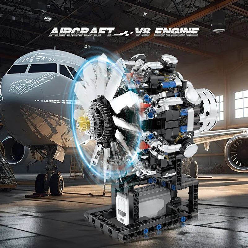 Aircraft-V8-Motorized-Simulation-Model-558-Piece-Technical-Aero-Engine-FREETIMEJOY-Engineering-Hobby
