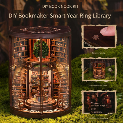 Wisdom-Ring-Book-Nook-DIY-Kit-3D-Wooden-Library-Model-Glowing-Bookend-FREETIMEJOY-Artisan-Hobby