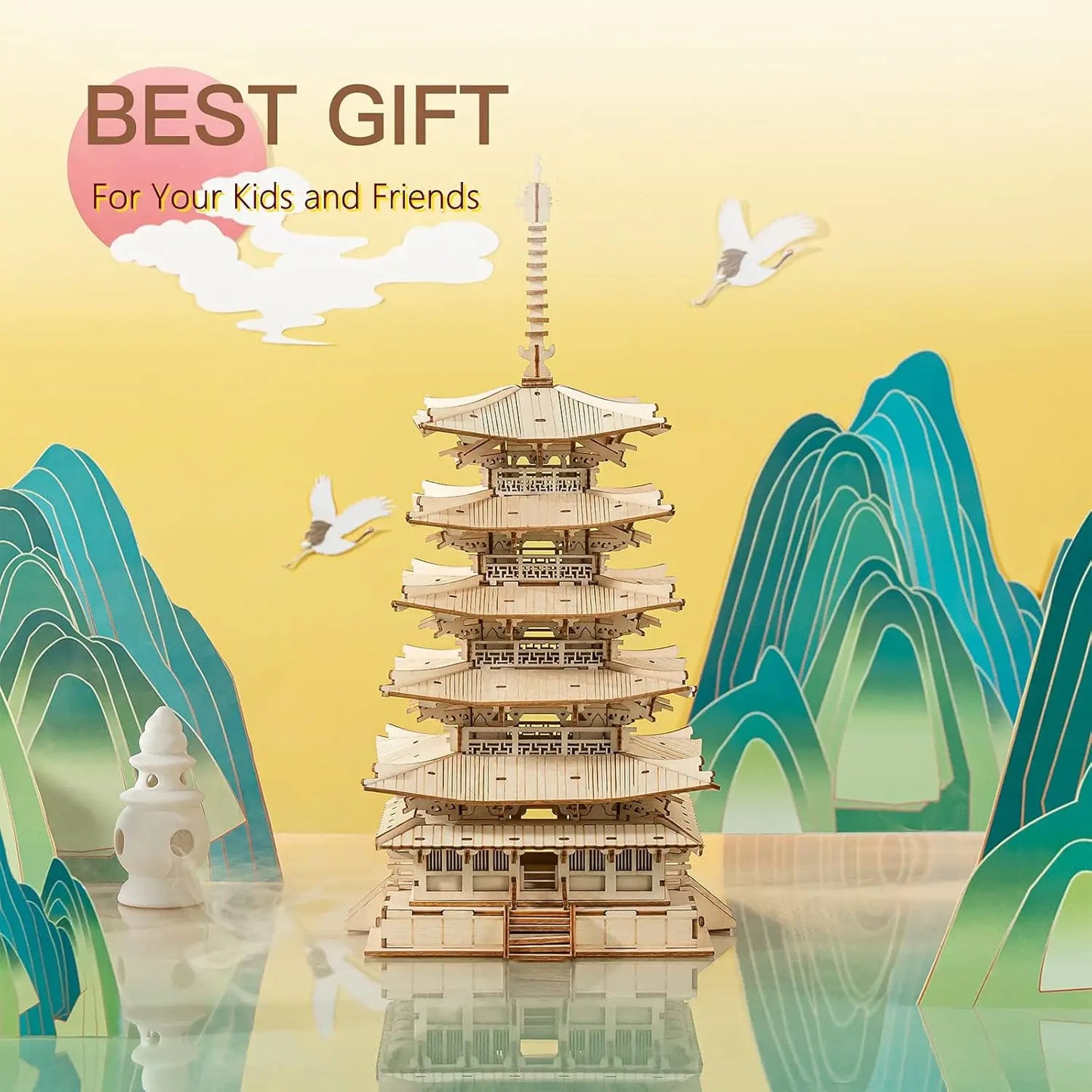 Robotime-Five-Storied-Pagoda-3D-Wooden-Puzzle-Architectural-Model-Kit-FREETIMEJOY-Woodcraft-Hobby