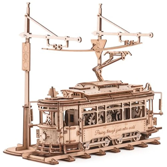 Classic City Tram 3D Wooden Puzzle – Mechanical Gear Drive Model Kit