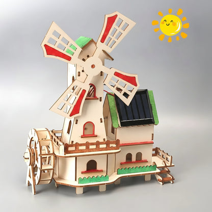 Solar-Powered-3D-Wooden-Windmill-House-DIY-Science-Experiment-FREETIMEJOY-Green-Energy-Hobby