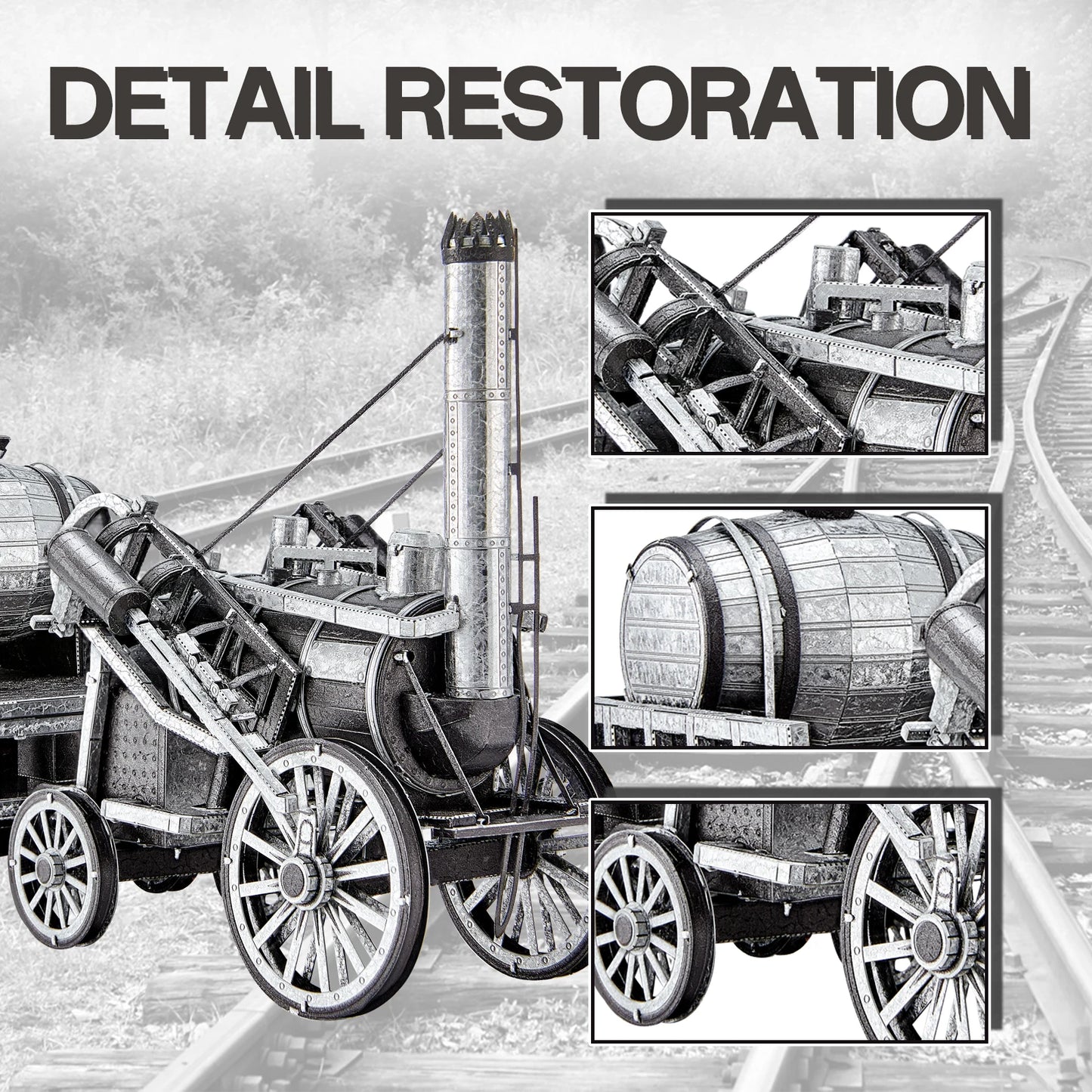 Piececool-Stephenson-The-Rocket-Steam-Locomotive-3D-Metal-Model-Kit-FREETIMEJOY-Industrial-Hobby
