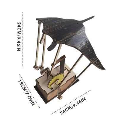 Artisan-Wooden-Manta-Ray-Automaton-Hand-Cranked-Kinetic-Sculpture-Senior-Memory-Care-FREETIMEJOY