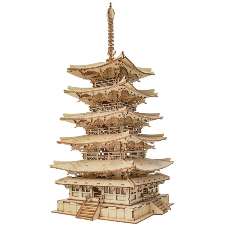 Robotime-Five-Storied-Pagoda-3D-Wooden-Puzzle-Architectural-Model-Kit-FREETIMEJOY-Woodcraft-Hobby