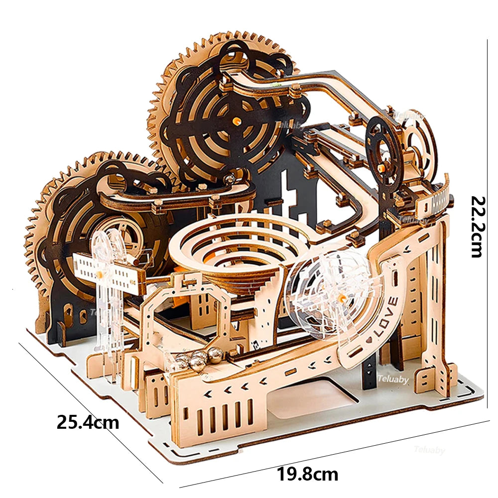 Mechanical Marble Run Set | 3D Wooden Puzzle STEAM Engine Model | DIY Kinetic Engineering Kit