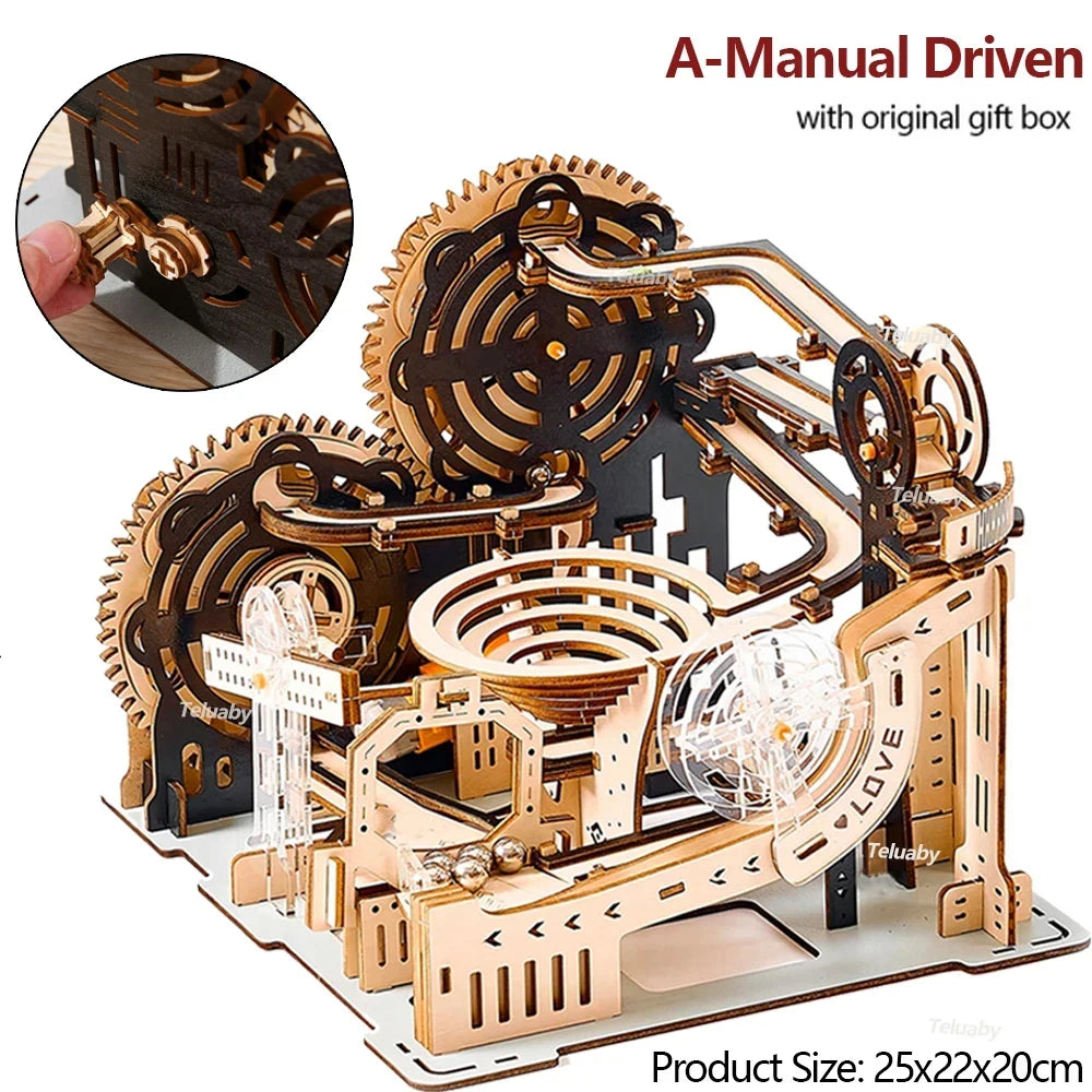 Mechanical Marble Run Set | 3D Wooden Puzzle STEAM Engine Model | DIY Kinetic Engineering Kit