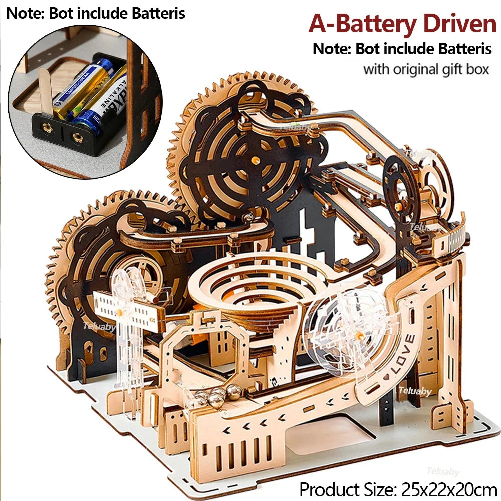 Mechanical Marble Run Set | 3D Wooden Puzzle STEAM Engine Model | DIY Kinetic Engineering Kit