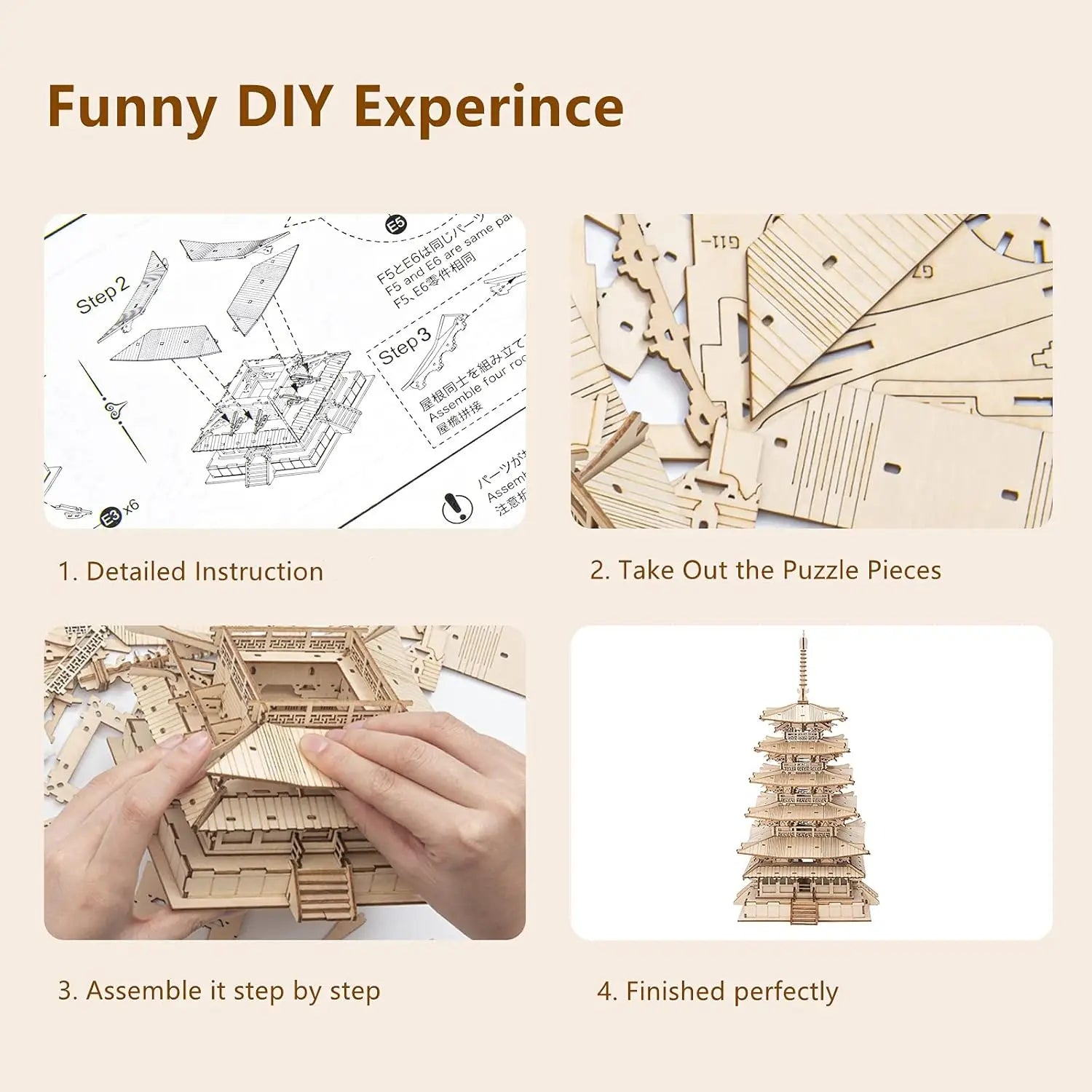 Robotime-Five-Storied-Pagoda-3D-Wooden-Puzzle-Architectural-Model-Kit-FREETIMEJOY-Woodcraft-Hobby