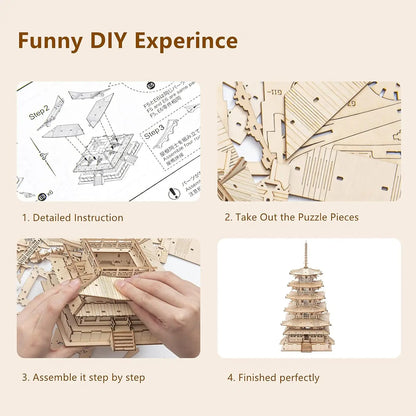 Robotime-Five-Storied-Pagoda-3D-Wooden-Puzzle-Architectural-Model-Kit-FREETIMEJOY-Woodcraft-Hobby