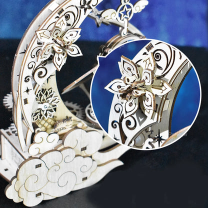 Celestial Moon & Star Rotating Music Box – 3D Mechanical Wooden Model