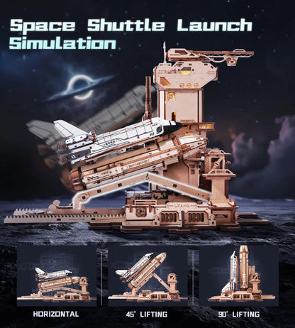 ROKR Space Shuttle 3D Wooden Puzzle – Mechanical Launch Tower with LED Lights