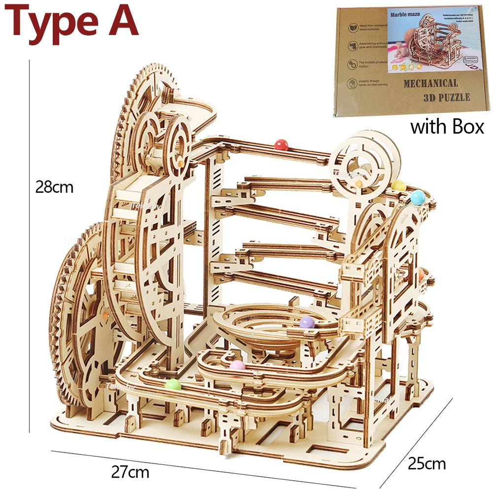 Chriyungel Mechanical Marble Run | 3D Wooden Puzzle STEAM Kit | Kinetic Engineering Model