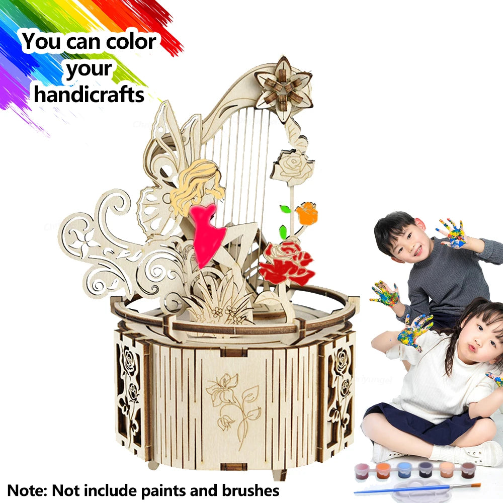 Celestial Moon & Star Rotating Music Box – 3D Mechanical Wooden Model