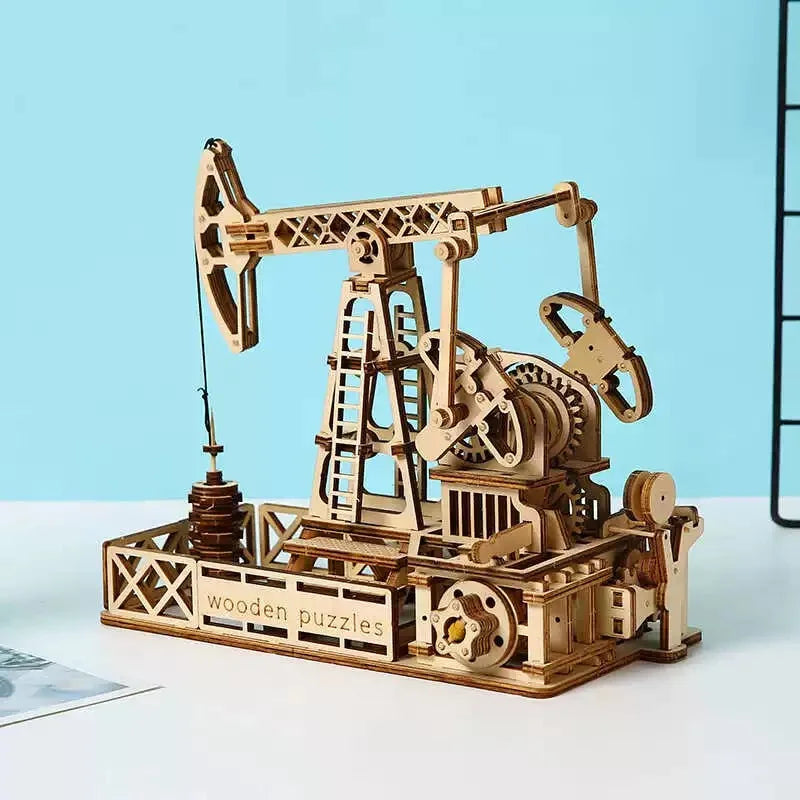 3D-Wooden-Oil-Drilling-Rig-Truck-Model-Kit-Mechanical-Gears-FREETIMEJOY-Engineering-Hobby