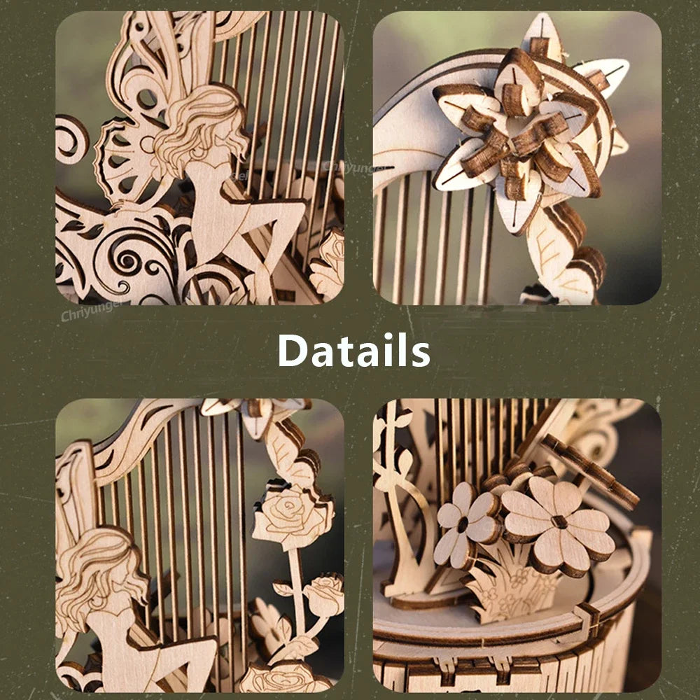 Celestial Moon & Star Rotating Music Box – 3D Mechanical Wooden Model