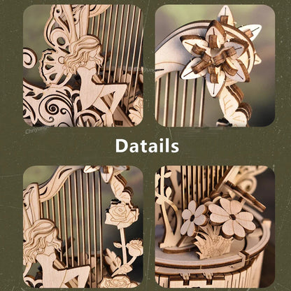 Celestial Moon & Star Rotating Music Box – 3D Mechanical Wooden Model