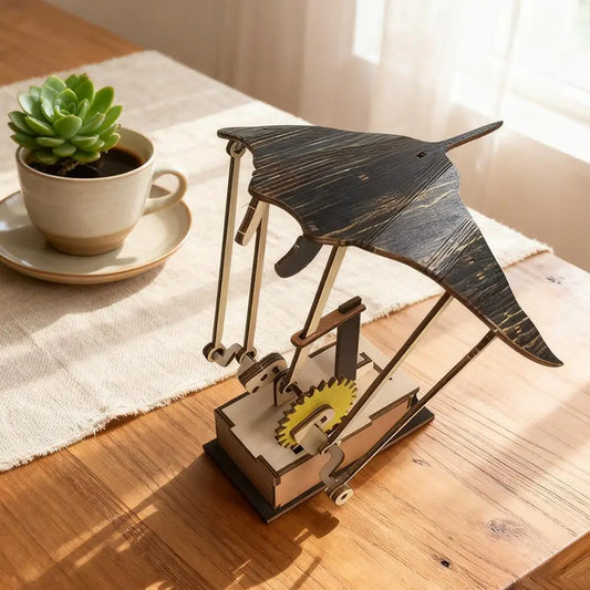 Artisan-Wooden-Manta-Ray-Automaton-Hand-Cranked-Kinetic-Sculpture-Senior-Memory-Care-FREETIMEJOY