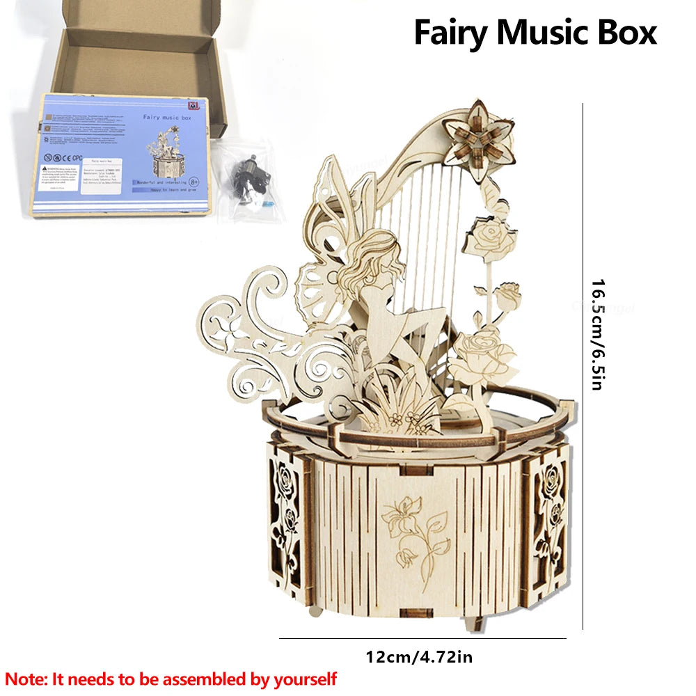 Celestial Moon & Star Rotating Music Box – 3D Mechanical Wooden Model