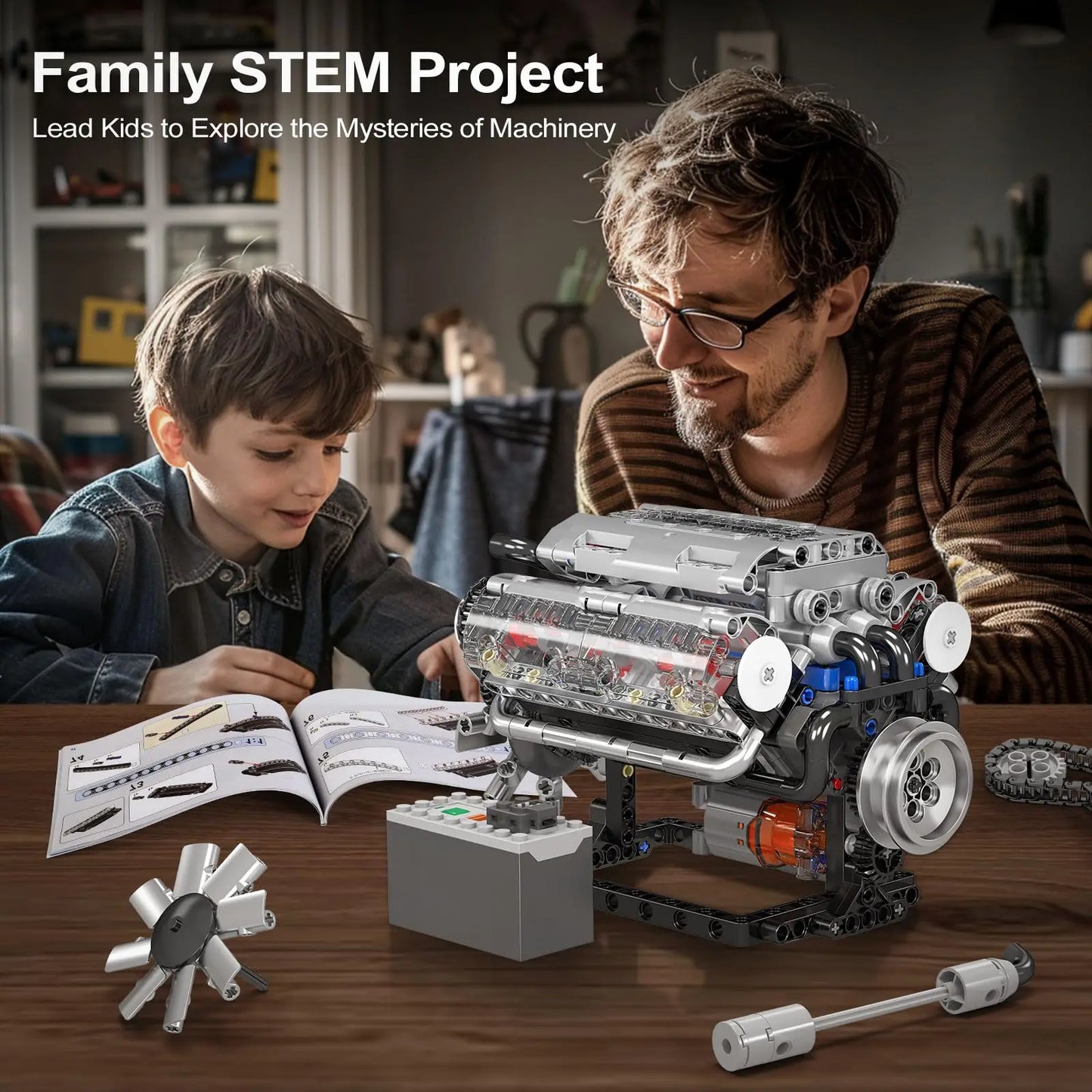 DIY-535-Piece-V8-Engine-Construction-Kit-Mini-STEM-Mechanical-Building-Set-FREETIMEJOY-Engineering-Hobby