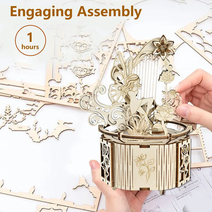 Celestial Moon & Star Rotating Music Box – 3D Mechanical Wooden Model
