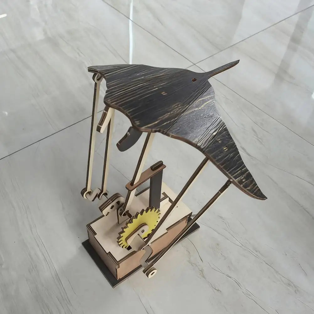 Artisan-Wooden-Manta-Ray-Automaton-Hand-Cranked-Kinetic-Sculpture-Senior-Memory-Care-FREETIMEJOY