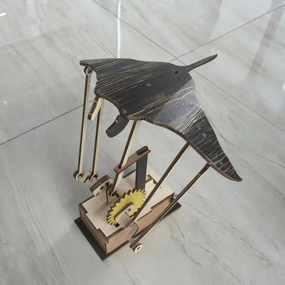 Artisan-Wooden-Manta-Ray-Automaton-Hand-Cranked-Kinetic-Sculpture-Senior-Memory-Care-FREETIMEJOY