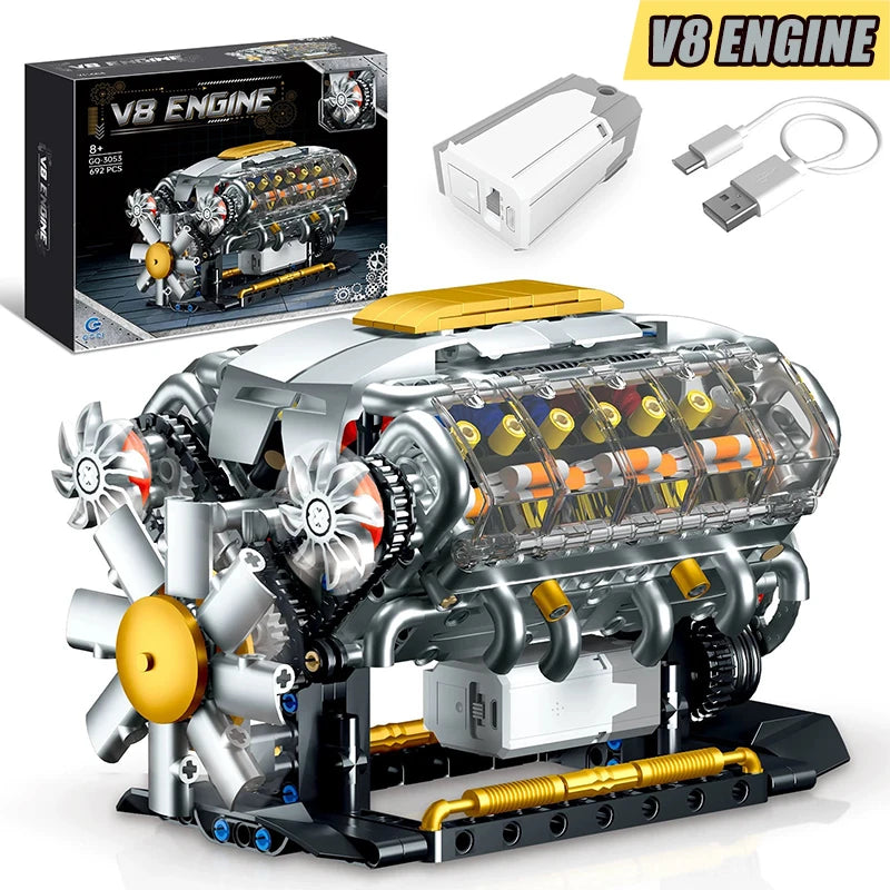 COOLPLAY-Electric-V8-Engine-Building-Blocks-Lithium-Powered-Technical-Model-FREETIMEJOY-Engineering-Hobby