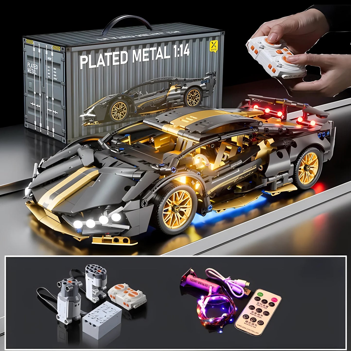 1-14-Technical-Racing-Supercar-1280-Piece-DIY-Building-Blocks-RC-Motorized-Model-FREETIMEJOY-Performance-Hobby