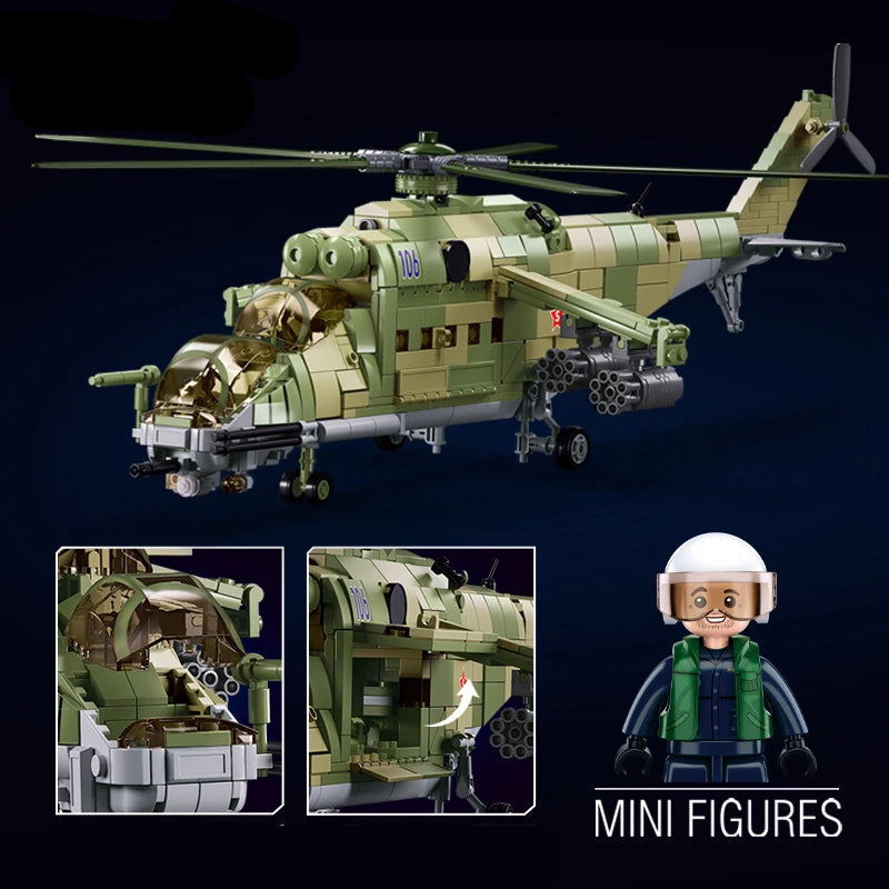 Sluban-Mi-24-Hind-Attack-Helicopter-Military-Building-Blocks-Model-Kit-FREETIMEJOY-Senior-Hobbies