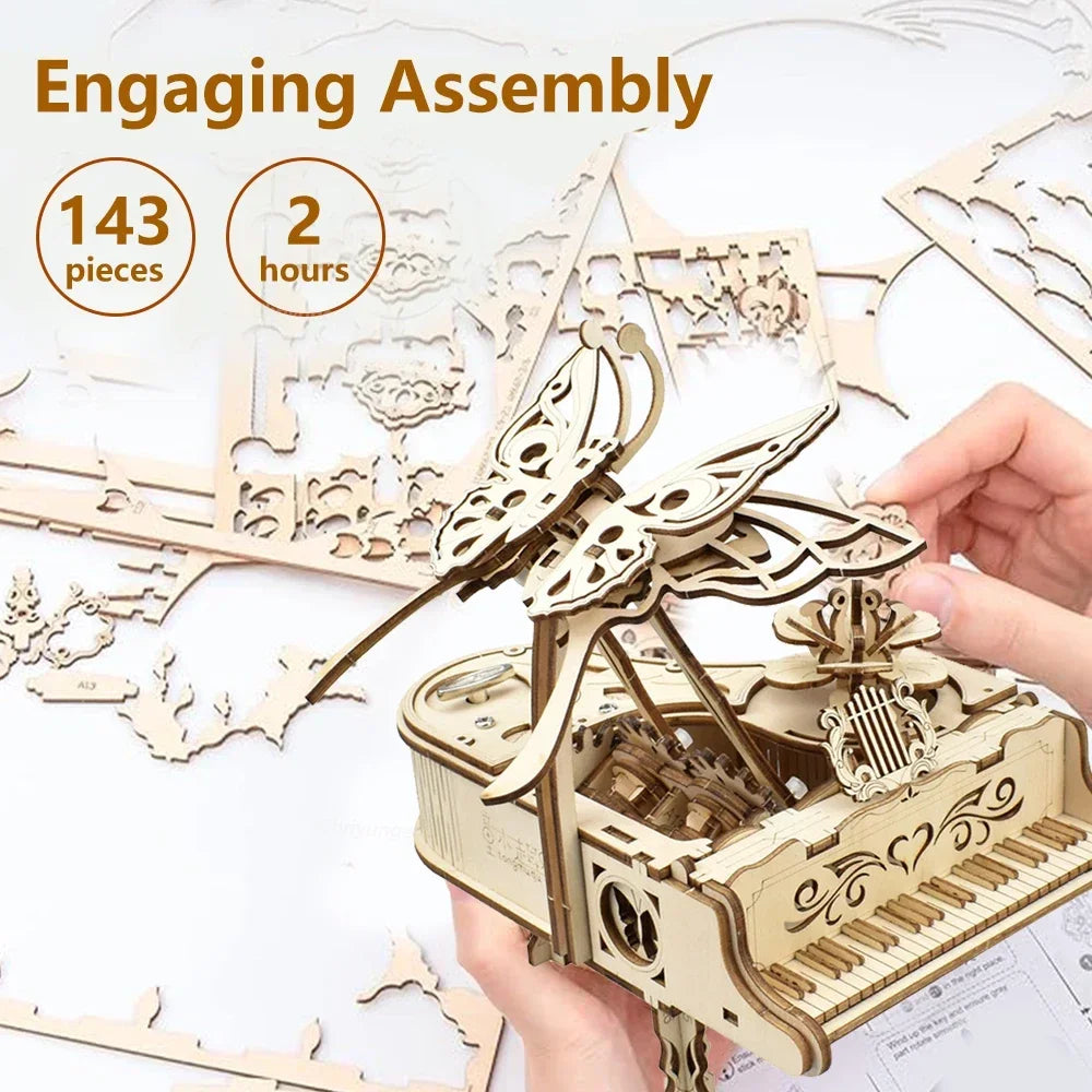 Mechanical Wind-Up Music Box Model Kit