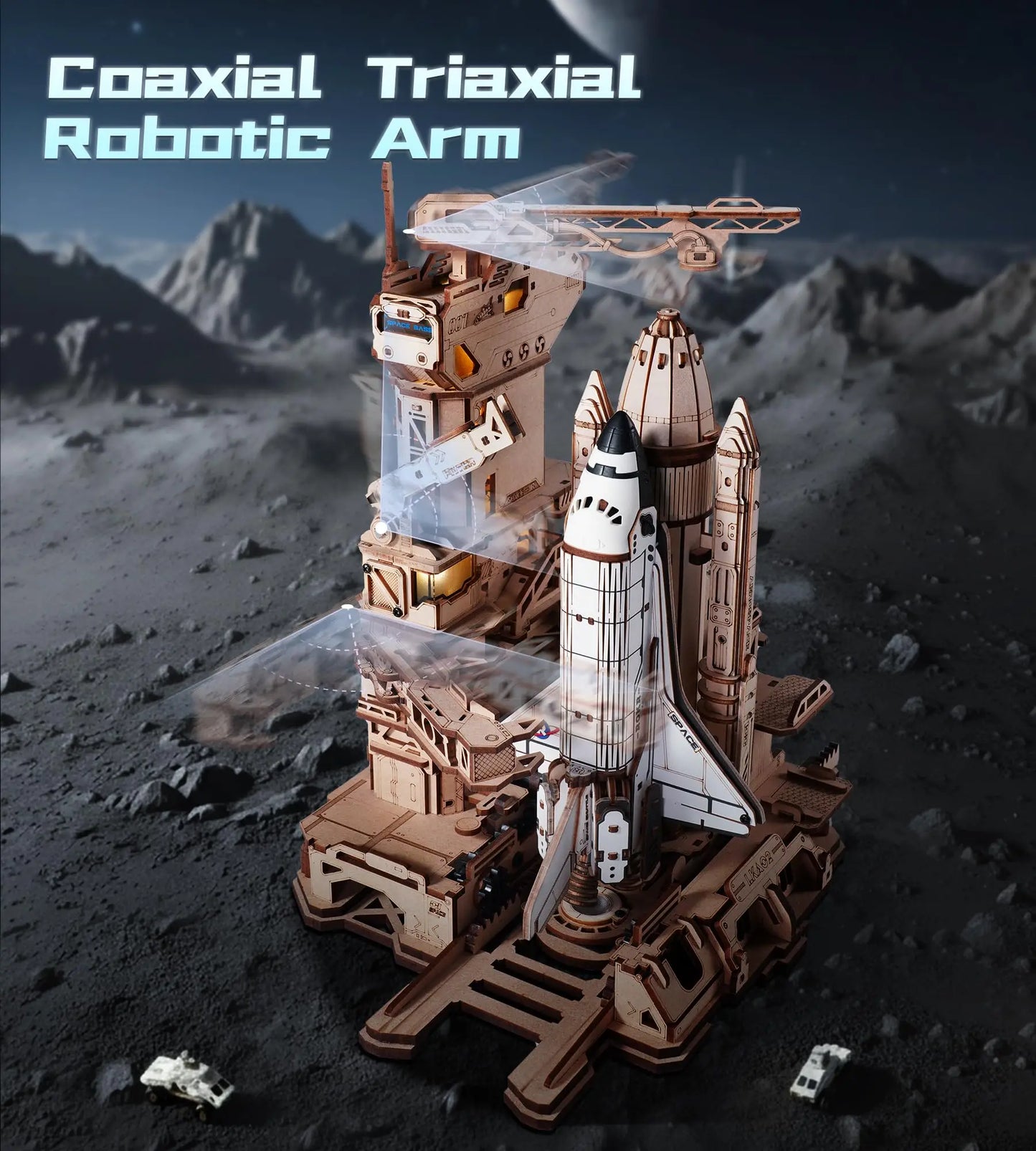 ROKR Space Shuttle 3D Wooden Puzzle – Mechanical Launch Tower with LED Lights