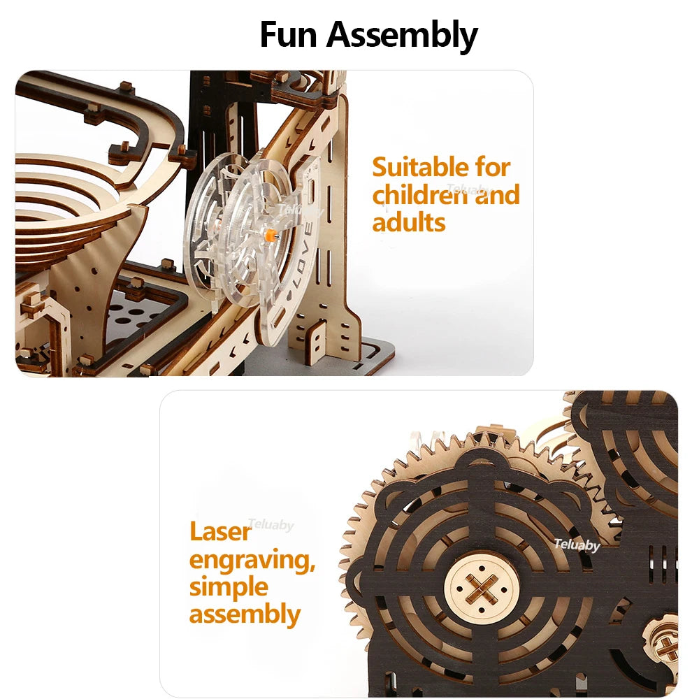 Mechanical Marble Run Set | 3D Wooden Puzzle STEAM Engine Model | DIY Kinetic Engineering Kit