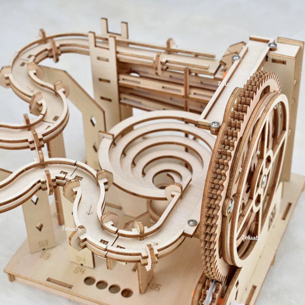 Chriyungel Mechanical Marble Run | 3D Wooden Puzzle STEAM Kit | Kinetic Engineering Model
