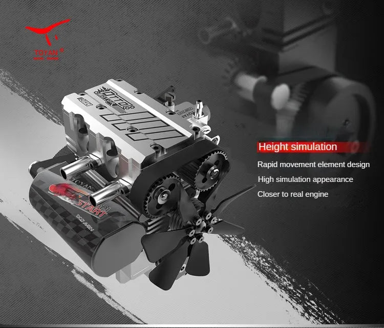 TOYAN FS-L200AC Twin-Cylinder 4-Stroke Nitro Engine – Functional DIY Air-Cooled Metal Model Kit