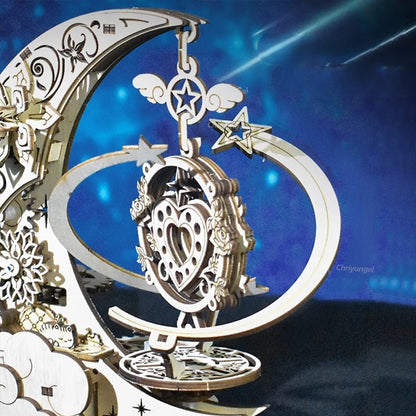 Celestial Moon & Star Rotating Music Box – 3D Mechanical Wooden Model