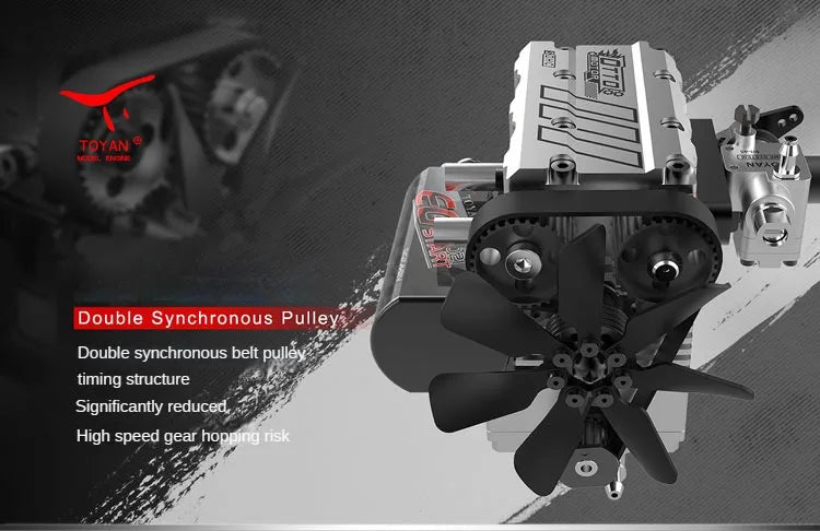 TOYAN FS-L200AC Twin-Cylinder 4-Stroke Nitro Engine – Functional DIY Air-Cooled Metal Model Kit